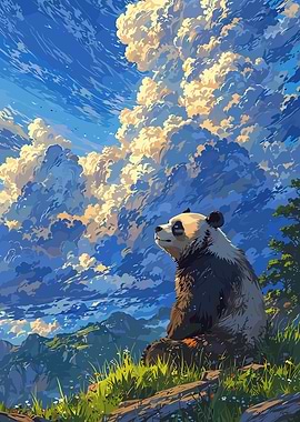 Panda Gazing at Clouds