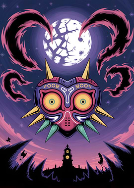 Majora's Mask over Clock Town