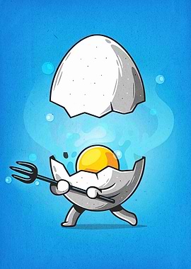 Cartoon Egg Warrior with Trident