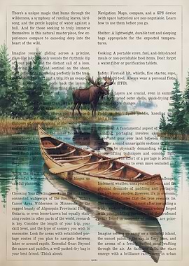 Canoe on Lake with Moose