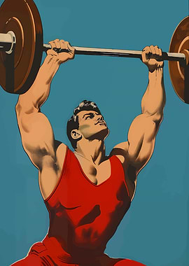 Weightlifter with Barbell in Red Outfit