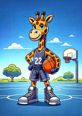 Cartoon Giraffe Basketball Player Illustration