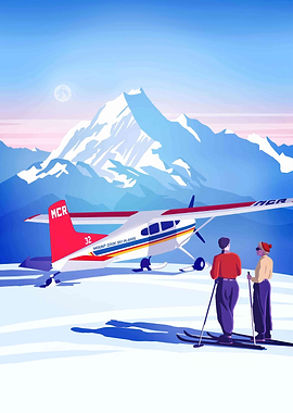 Ski Plane Adventure in Mountain Landscape