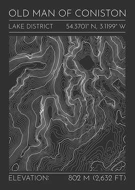 Old Man of Coniston Topographic Contour Map