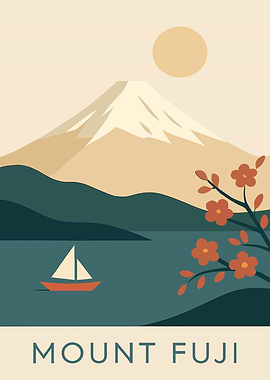 Mount Fuji Poster – Minimalist Japanese Wall Art, Cherry Blossom & Mountain Landscape Print
