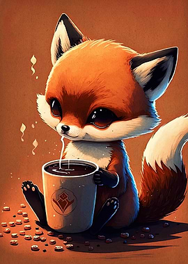Cute Fox with Coffee Cup