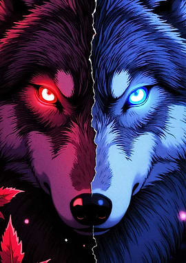 Dual Wolf Red and Blue