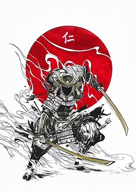 Samurai Warrior with Red Sun