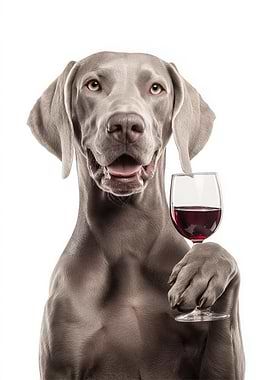 Weimaraner Dog with Wine Glass