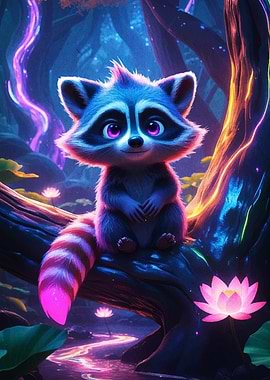 Cute Raccoon in Enchanted Forest