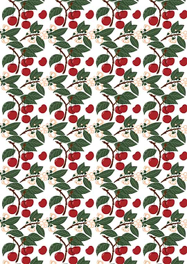 Cherry Pattern with Blossoms and Leaves