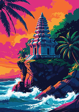Tropical Temple on Cliffside Art