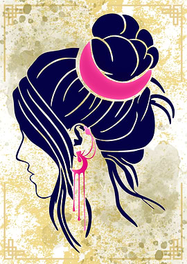 Silhouette of Woman with Moon Hairpiece