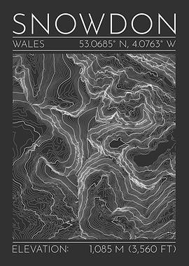 Snowdon Wales Topographic Contour Map