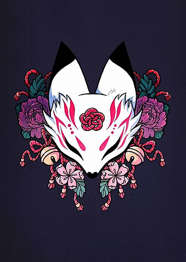 Kitsune Mask with Floral Decorations