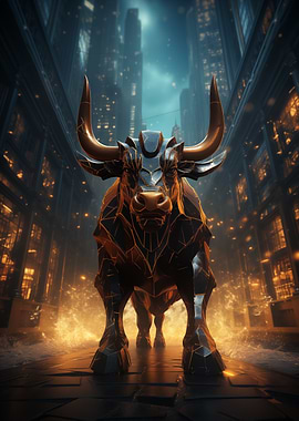Geometric Bull in Cityscape