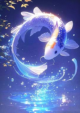 Elegant Koi Fish in Blue Water