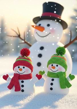 Snowman Family in Winter Wonderland