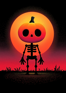 Pumpkin Head Halloween Skeleton
