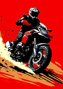 Motorcycle Rider on Red Background