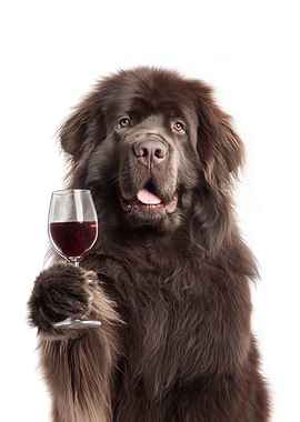 Newfoundland Dog Holding Wine Glass