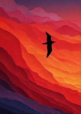 Bird Silhouette Over Colorful Mountainscape