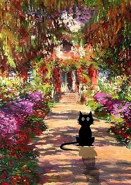 Black Cat in Monet's Garden