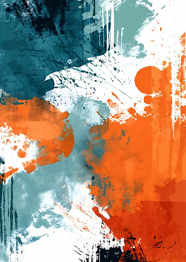 Abstract Orange and Teal Brushstrokes