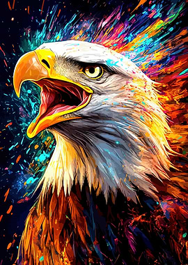 Colorful Eagle Portrait with Splatter Effect