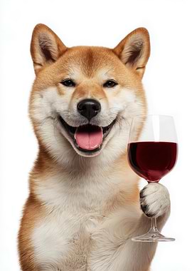 Shiba Inu with Wine Glass