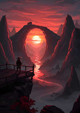 Samurai Sunset Landscape