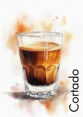 Cortado Coffee Watercolor Illustration | Minimalist coffee poster