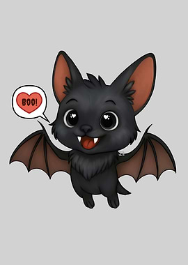 Cute Cartoon Bat with 'Boo!'