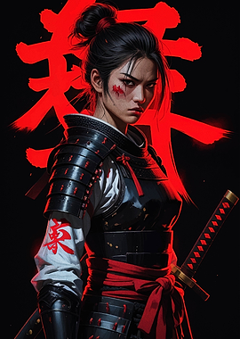 Female Samurai Warrior with Red Accents