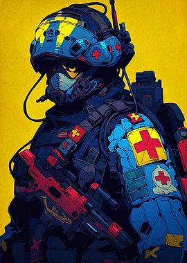 Futuristic Medic Soldier with Red Crosses
