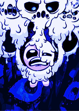 Cartoon character with melting skull