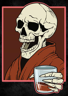 Skeleton in Robe with Drink