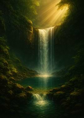 Lush Waterfall in Forest