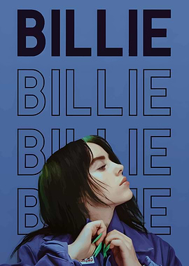 Billie Eilish Portrait on Blue Background