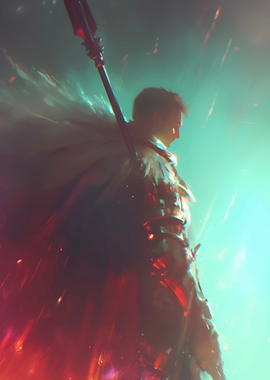 Armored Warrior with Spear in Fantasy Setting