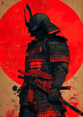 Samurai Warrior with Red Sun