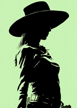 Silhouette of a Cowgirl with Hat