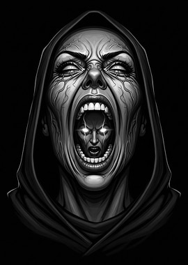 Screaming Hooded Figure with Inner Face