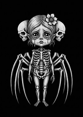 Creepy Cute Skeleton Girl Illustration