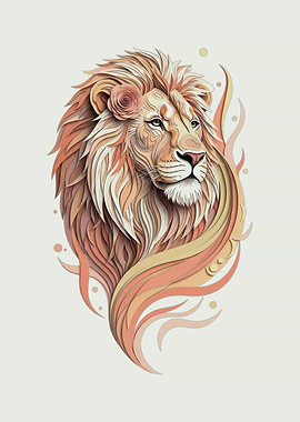 Lion with Rose Digital Art