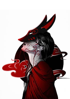 Anime Girl with Fox Mask