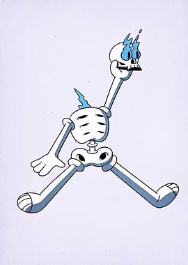 Cartoon Skeleton with Blue Flames