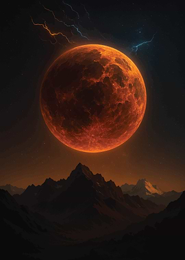 Fiery Planet Over Mountain Range
