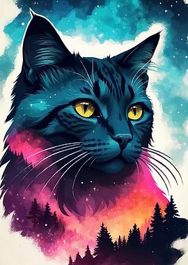 Mystical Cat Forest Silhouette