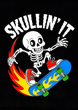 Skullin' It Skateboard Skeleton